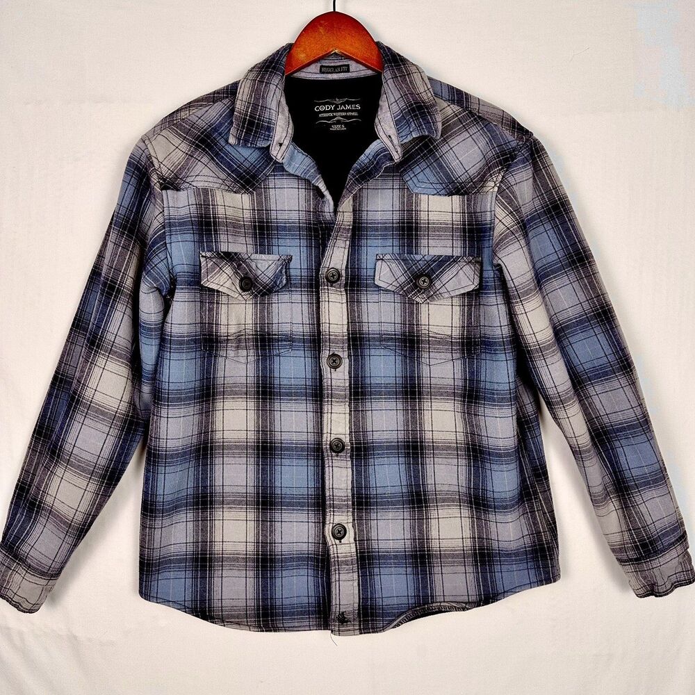 Cody James Shirt Jacket Men Sz. S Blue Plaid Western Fleece Lined Heavyweight